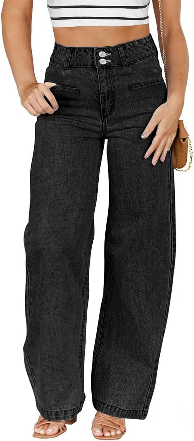 

Eytino Women Plus Size Wide Leg Jeans High Waisted Stretchy Straight Leg