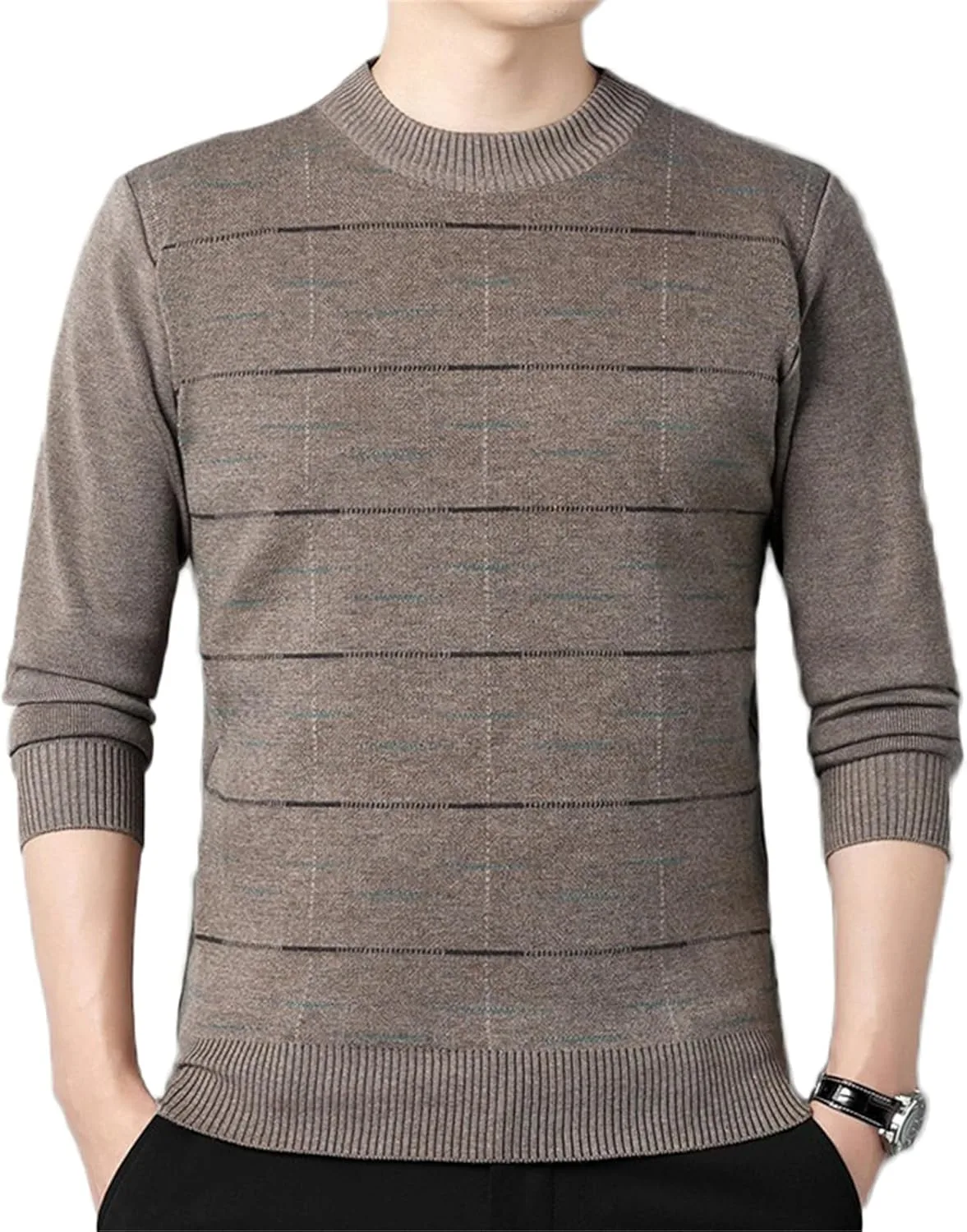 

Мужской свитер с кабельной вязкой классический с резинкой