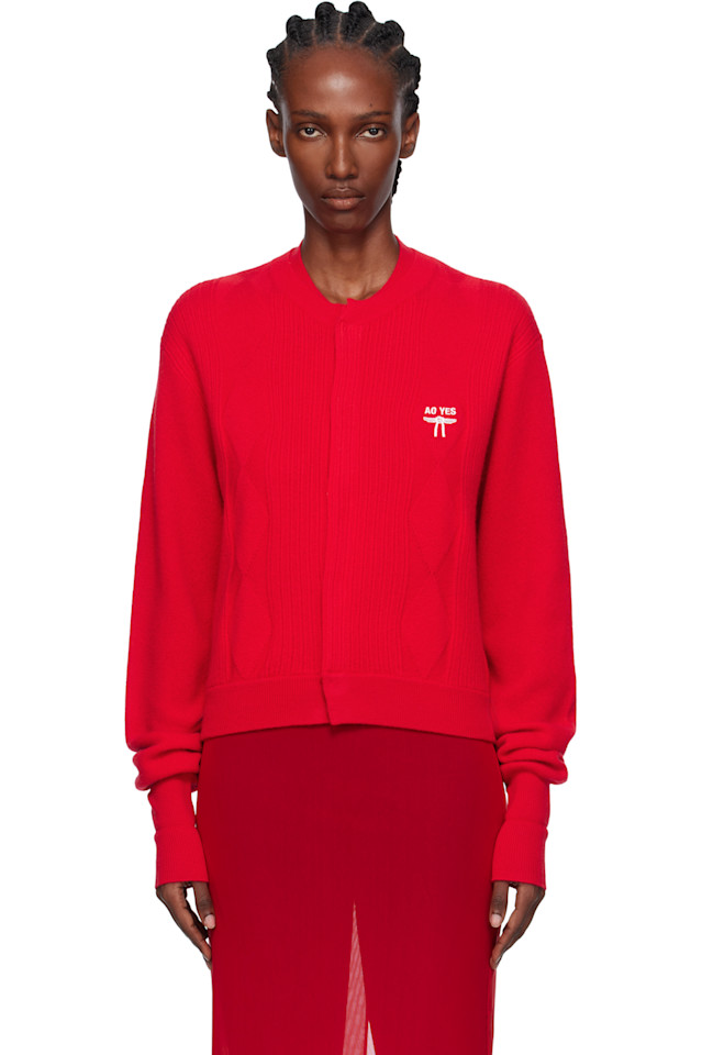 

Кардиган с двойным воротником и вышитым логотипом Ao Yes, красный