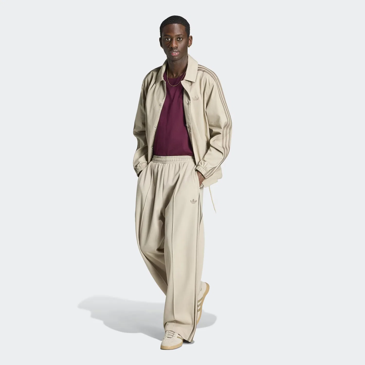 Брюки Adidas Originals с широкими штанинами, бежевого цвета