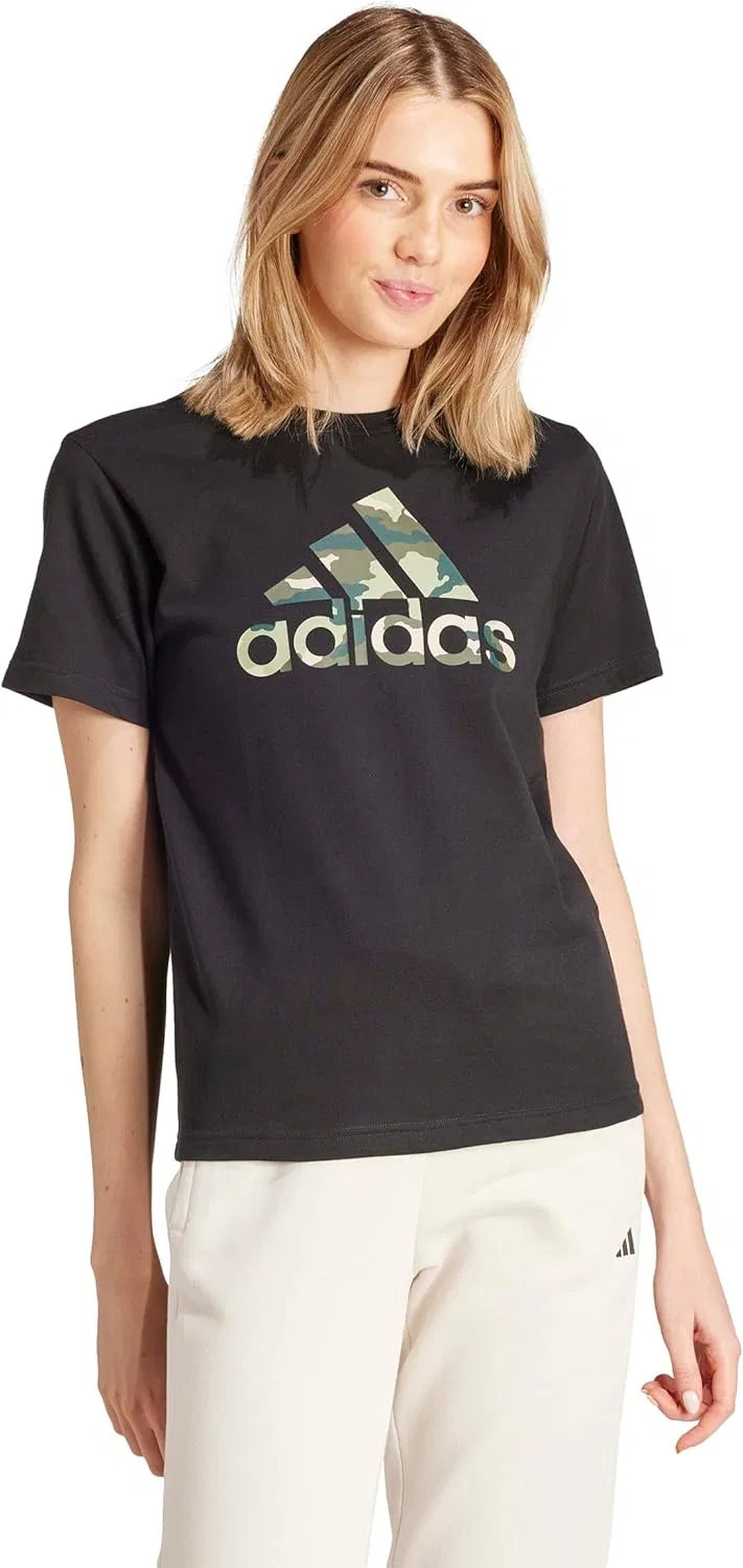 Футболка с принтом adidas Camo, женская, Black