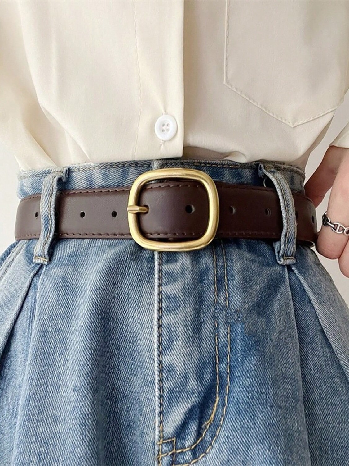 

Ремень женский из искусственной кожи с украшением, кофейный
