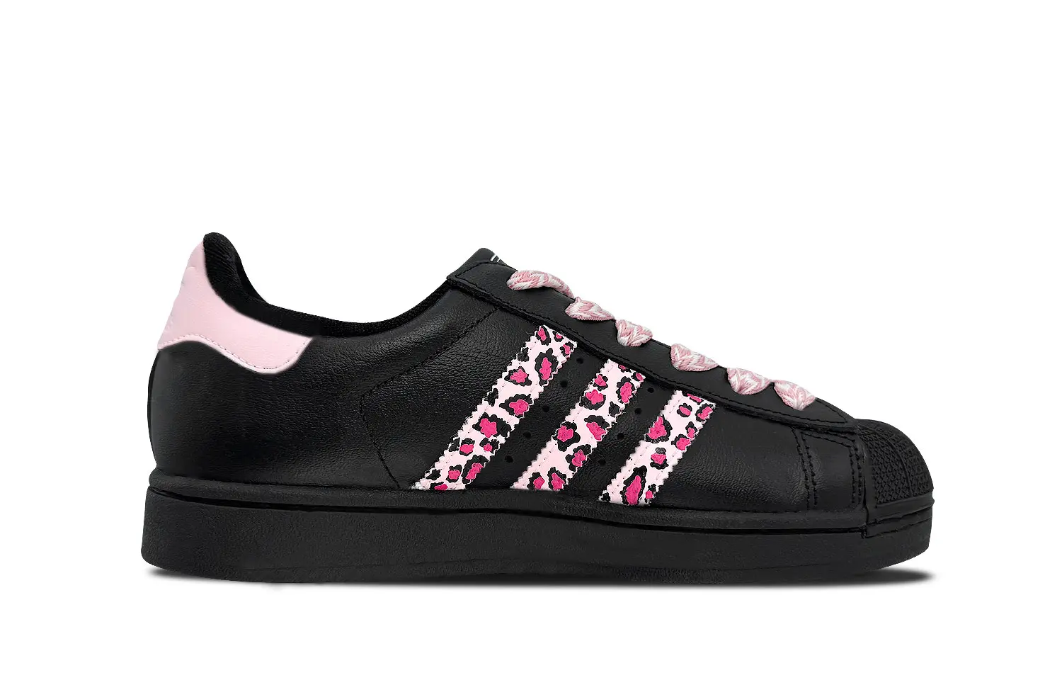 Adidas Originals Детские низкие кеды для скейтбординга Superstar 2 с розовым леопардовым принтом, износостойкие, черные и розовые — фото 3