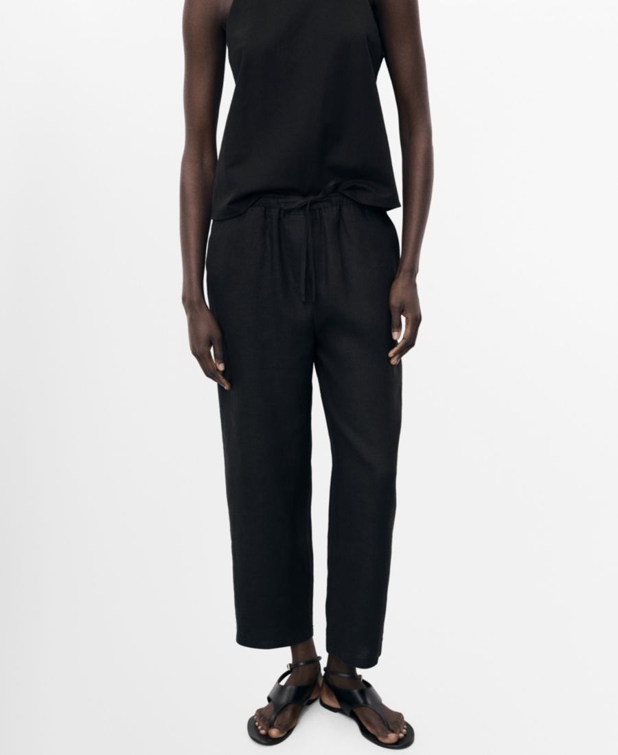 

Женские льняные брюки на завязках MANGO, Black