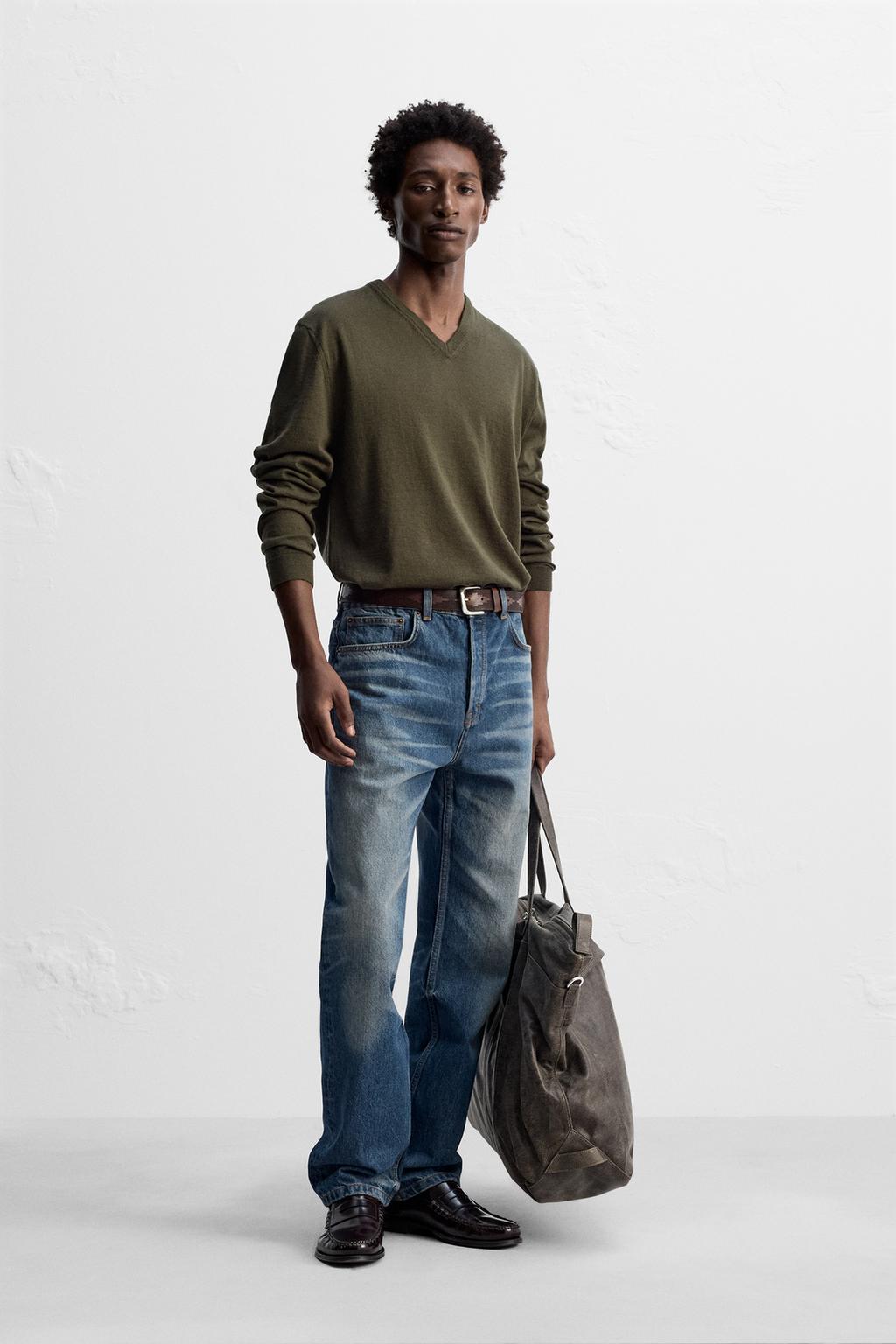 

Шерстяно - хлопковый свитер ZARA, хаки