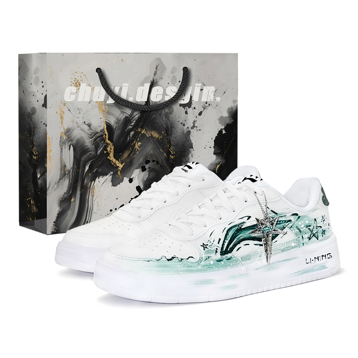 

Мужские плавучие скейтбордные кроссовки Li Ning, износостойкие, легкие, низкие, зеленого цвета