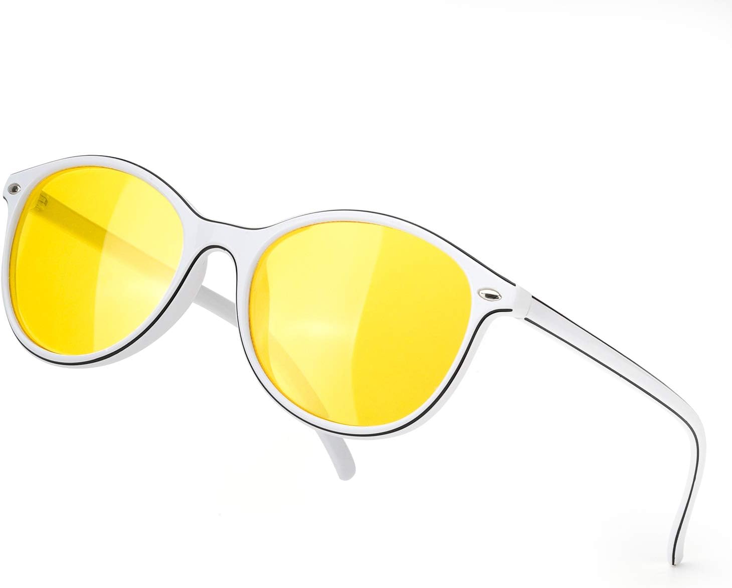 

Женские поляризованные очки для вождения в ночное время TJUTR с желтыми линзами для ночного видения, снижающими блики и обеспечивающими безопасность в темное время суток, White Frame/Yellow Night-vision Lens