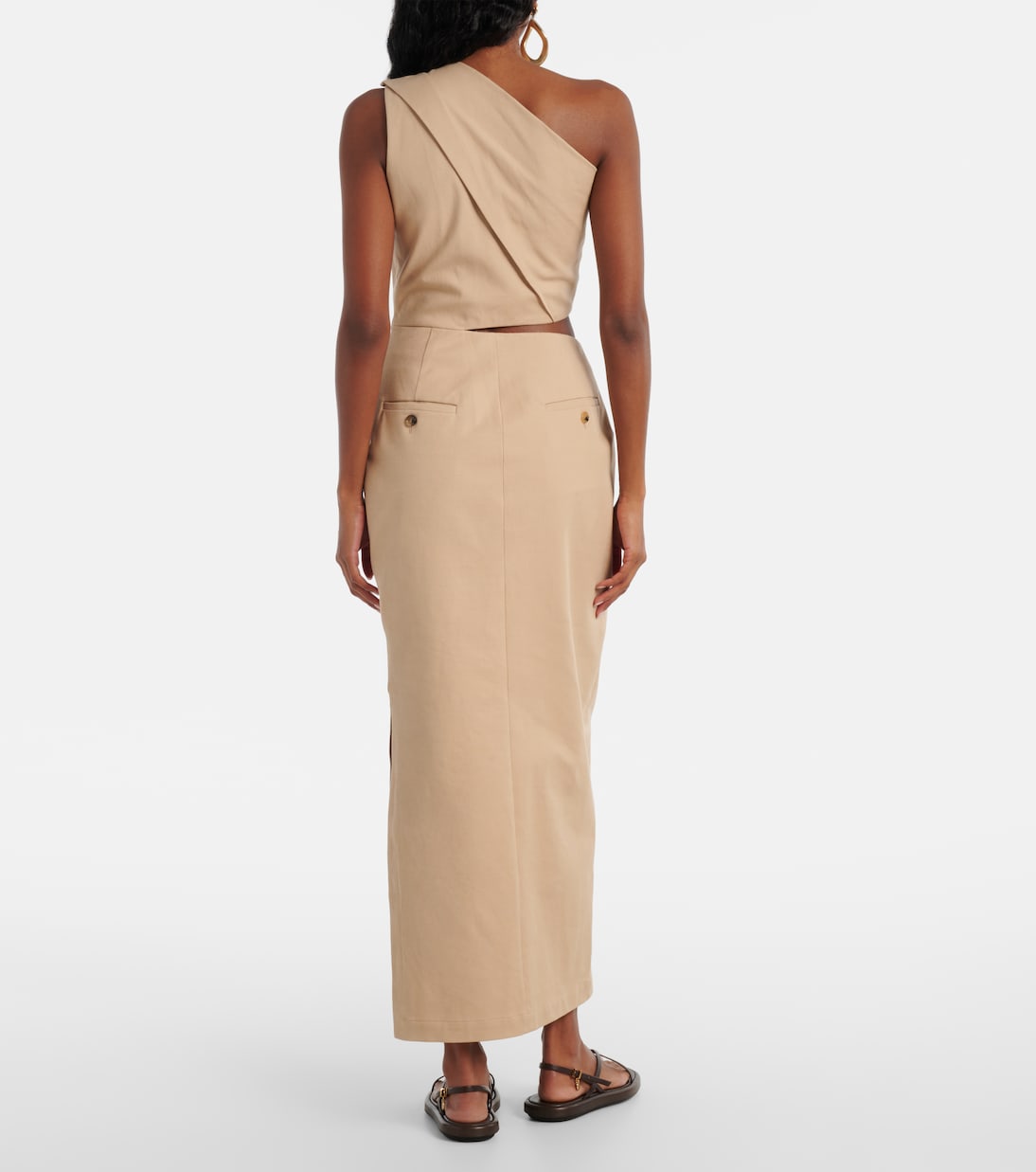 Макси-платье из хлопкового твила с вырезами Max Mara, Cammello — фото 3
