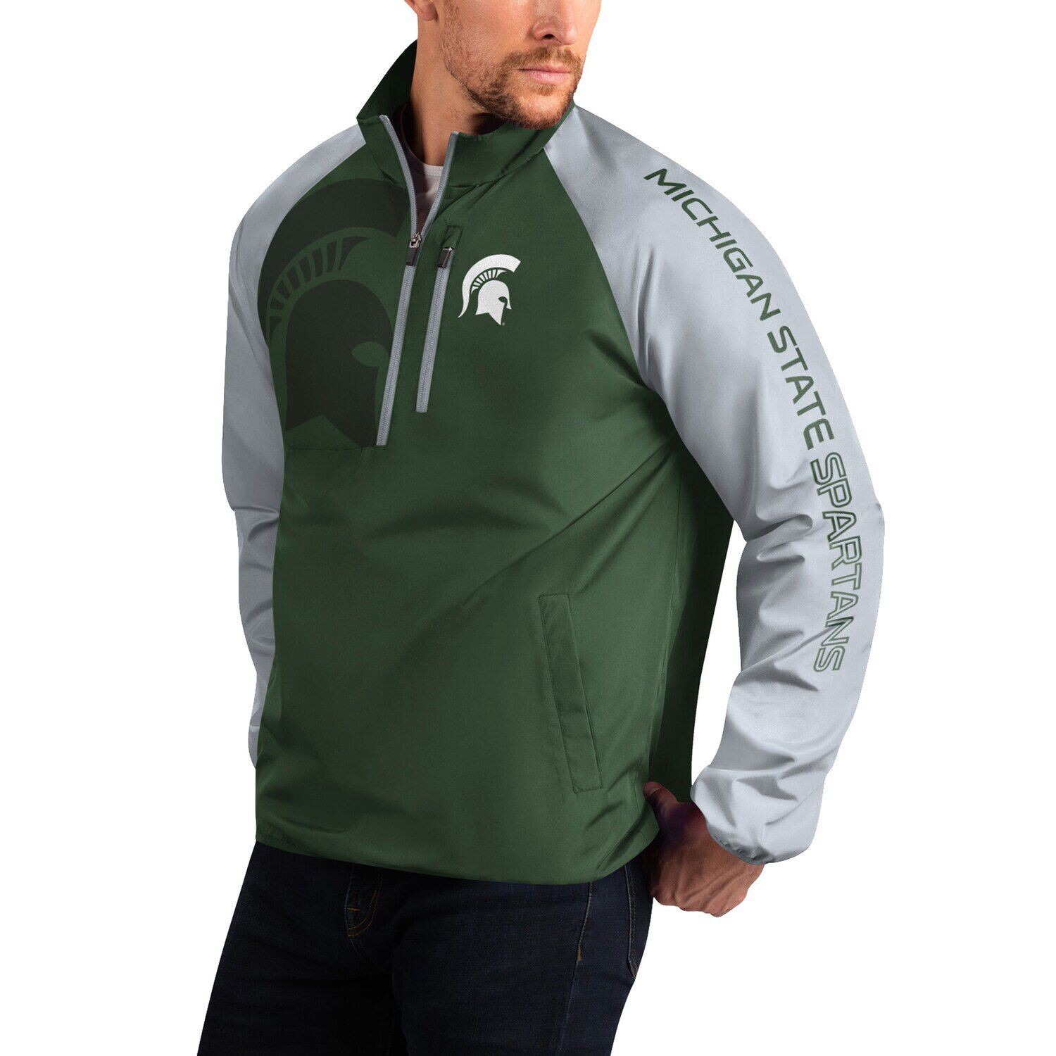 

Мужская спортивная куртка Carl Banks Green Michigan State Spartans Point Guard с молнией до половины длины реглан G-III