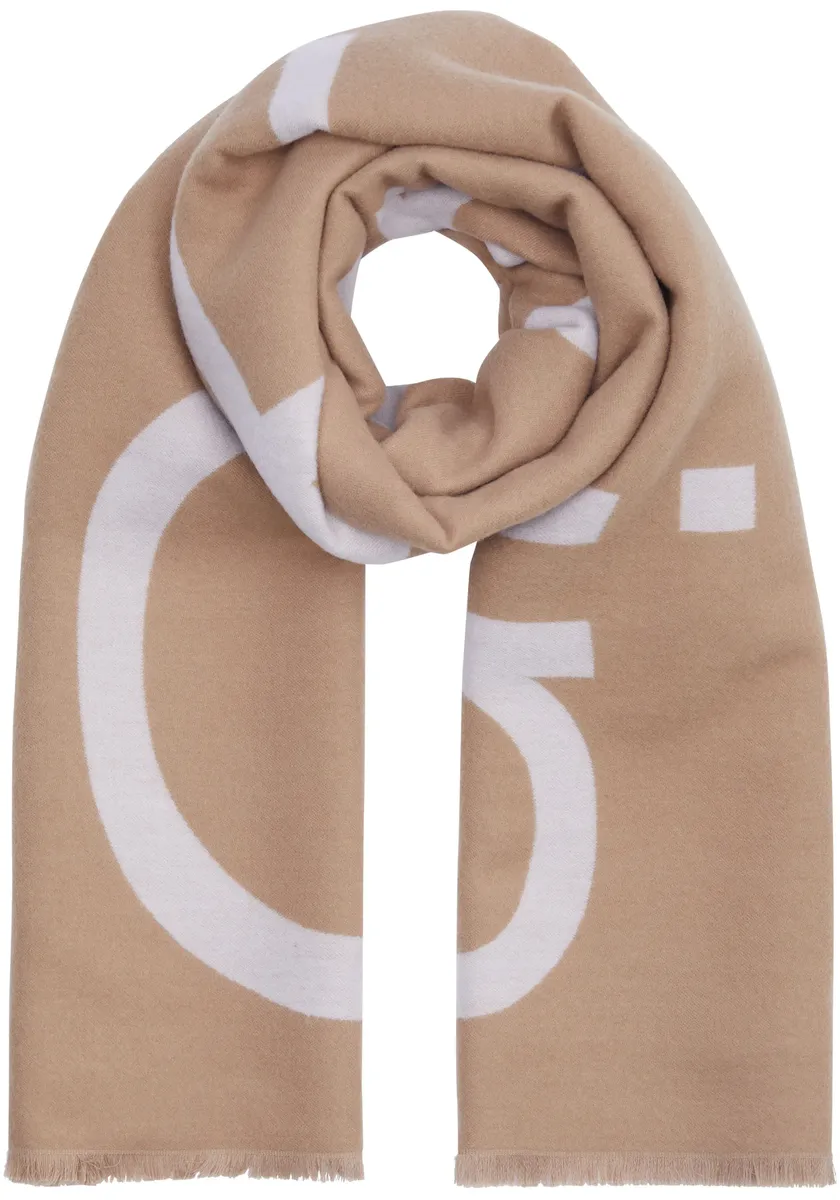 

Модный шарф Calvin Klein "FRINGES 2-TONES WOOL SCARF" с тисненым логотипом, цвет Chanterelle