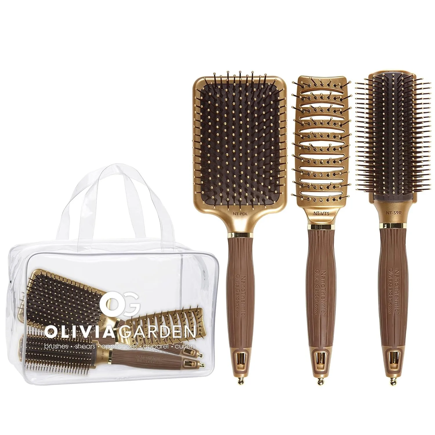 Расческа-стайлер Olivia Garden Ceramic + Ion Nano Thermic Hair Brush Сумка из 3 штук, White