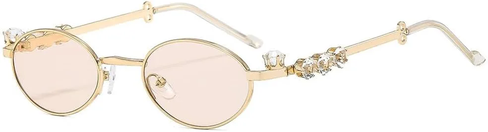 

Женские солнцезащитные очки в овальной металлической оправе, инкрустированные бриллиантами, с защитой от УФ-излучения UV400, в стиле ретро KTUCN, Champagne Color