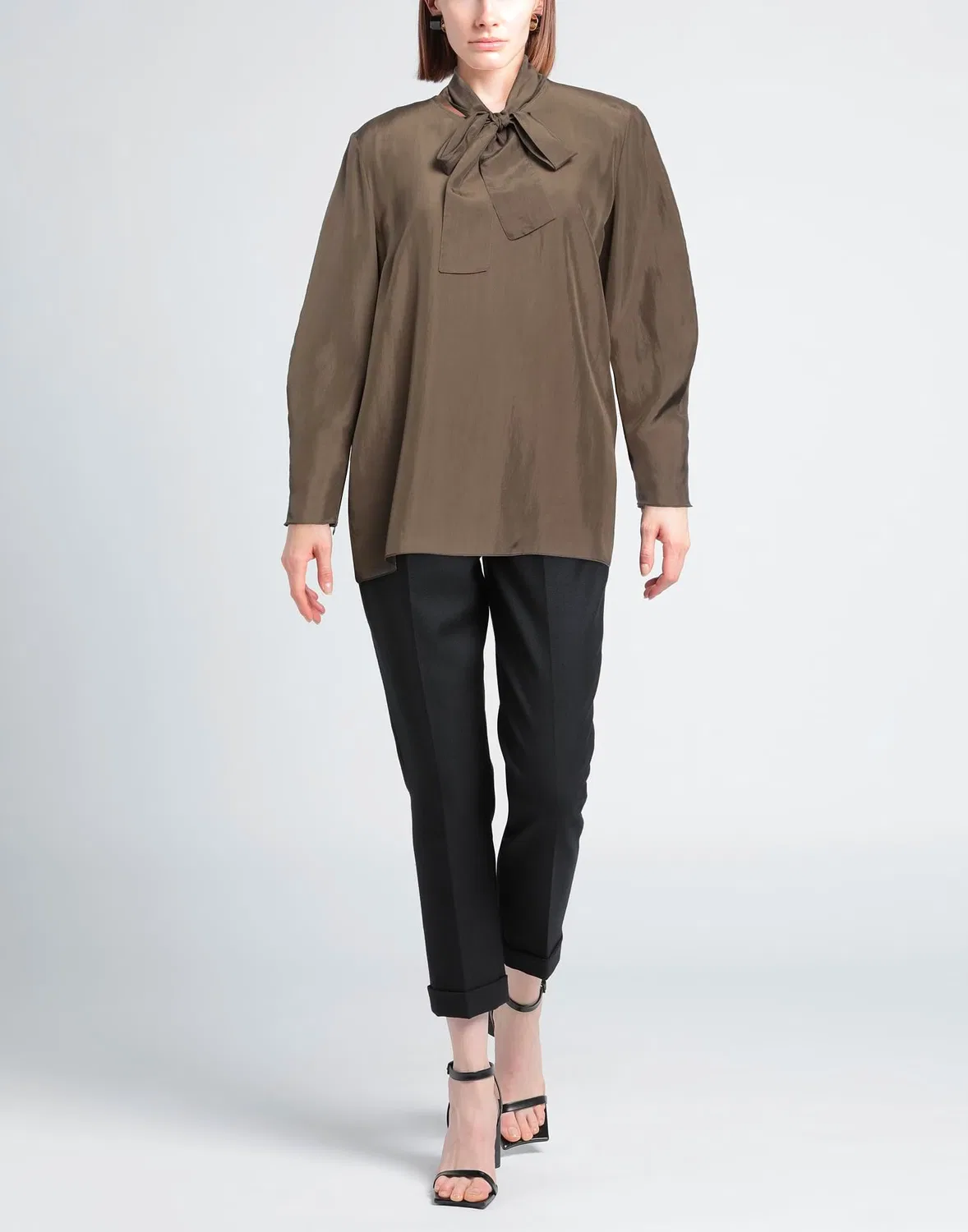 Блуза с бантом из шелка Military green DSQUARED2 — фото 2