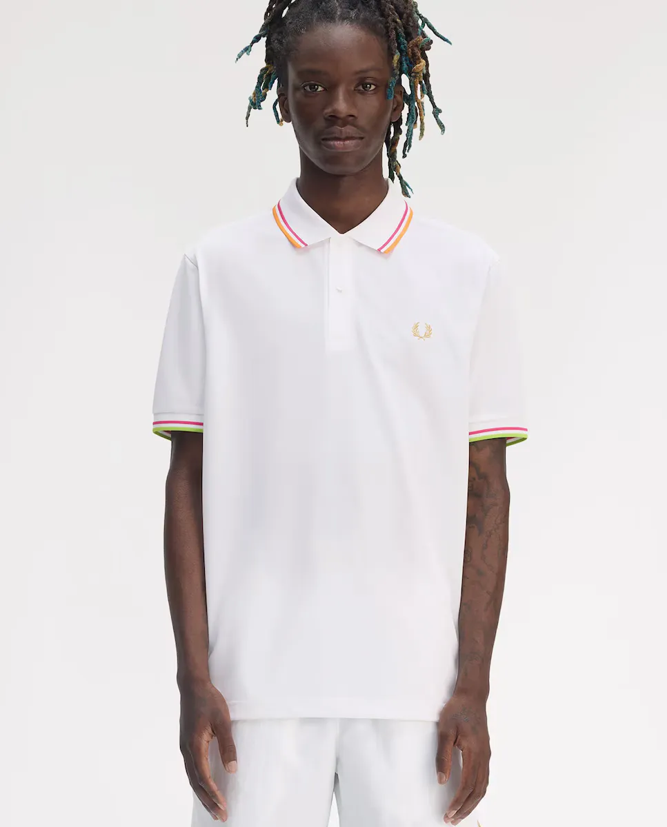 

Мужская поло с коротким рукавом и отделкой с двумя полосками Fred Perry, белый