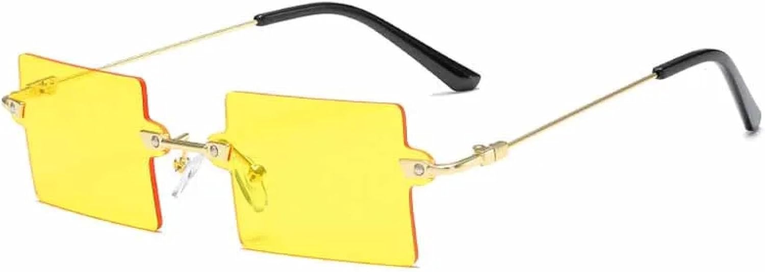 

Винтажные модные солнцезащитные очки без оправы для женщин и мужчин, в стиле металл-панк, летние солнцезащитные очки для путешествий с защитой от УФ-излучения UV400 TKKTLLT, Gold Yellow