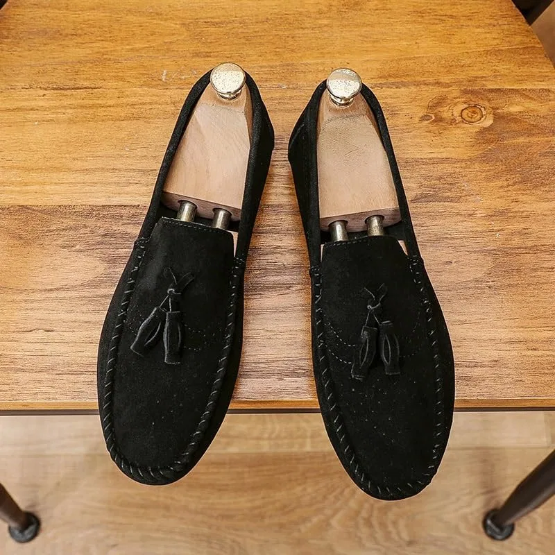 Лоферы мужские кожаные с кисточкой, Round Toe, Black SayfuR — фото 4