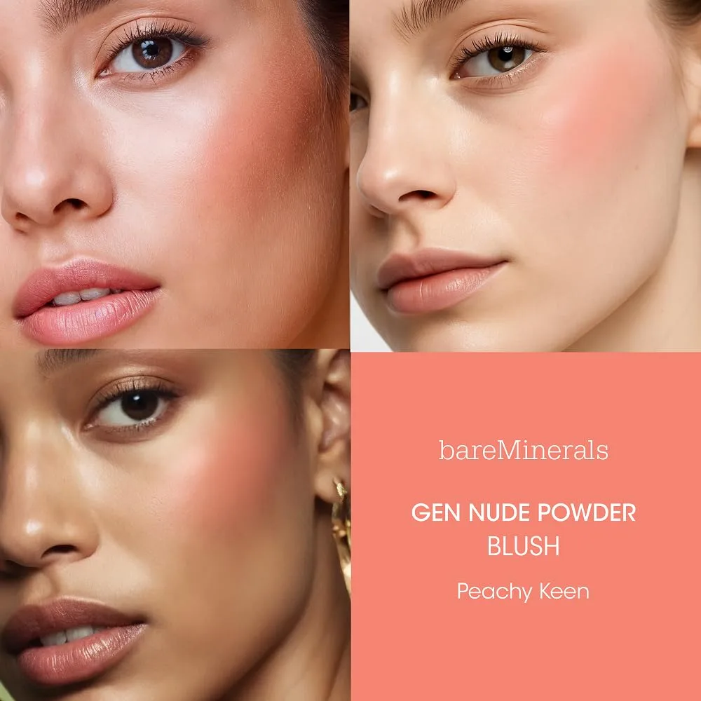 bareMinerals Gen Nude Powder Blush, минеральный прессованный румяна, стойкость на весь день, наращиваемое покрытие, матовое покрытие Soft Focus, без талька, веган 5.95 г (1 шт.), Peachy Keen — фото 2
