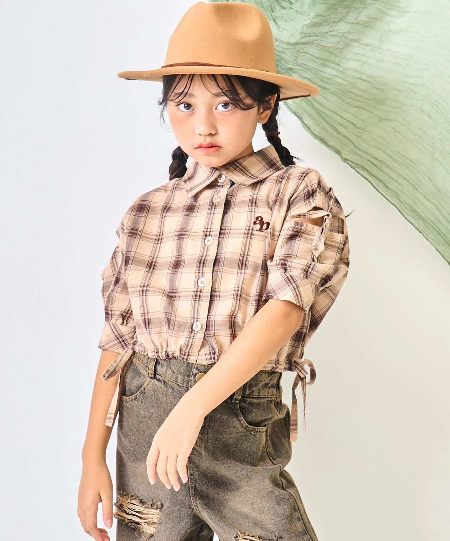 Детская шифоновая блузка с бантом ANAP kids бежевая