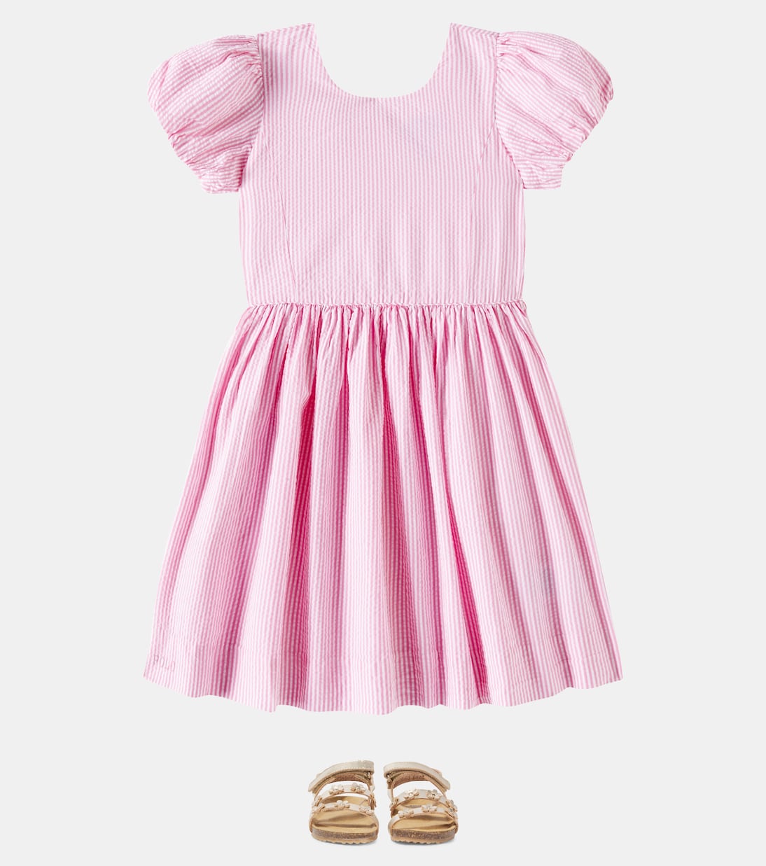 Полосатое хлопковое платье Polo Ralph Lauren Kids, Laguna Pink/White — фото 2