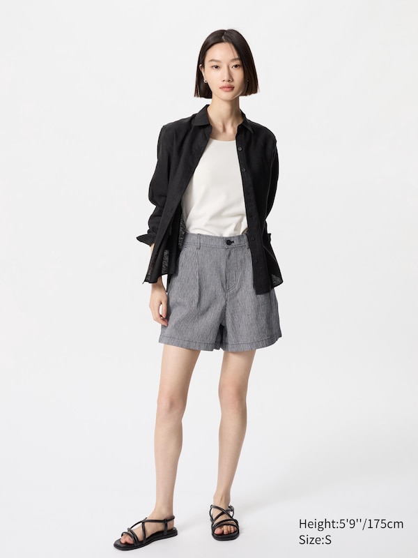 

Льняные хлопковые шорты (полоска) Uniqlo, синий