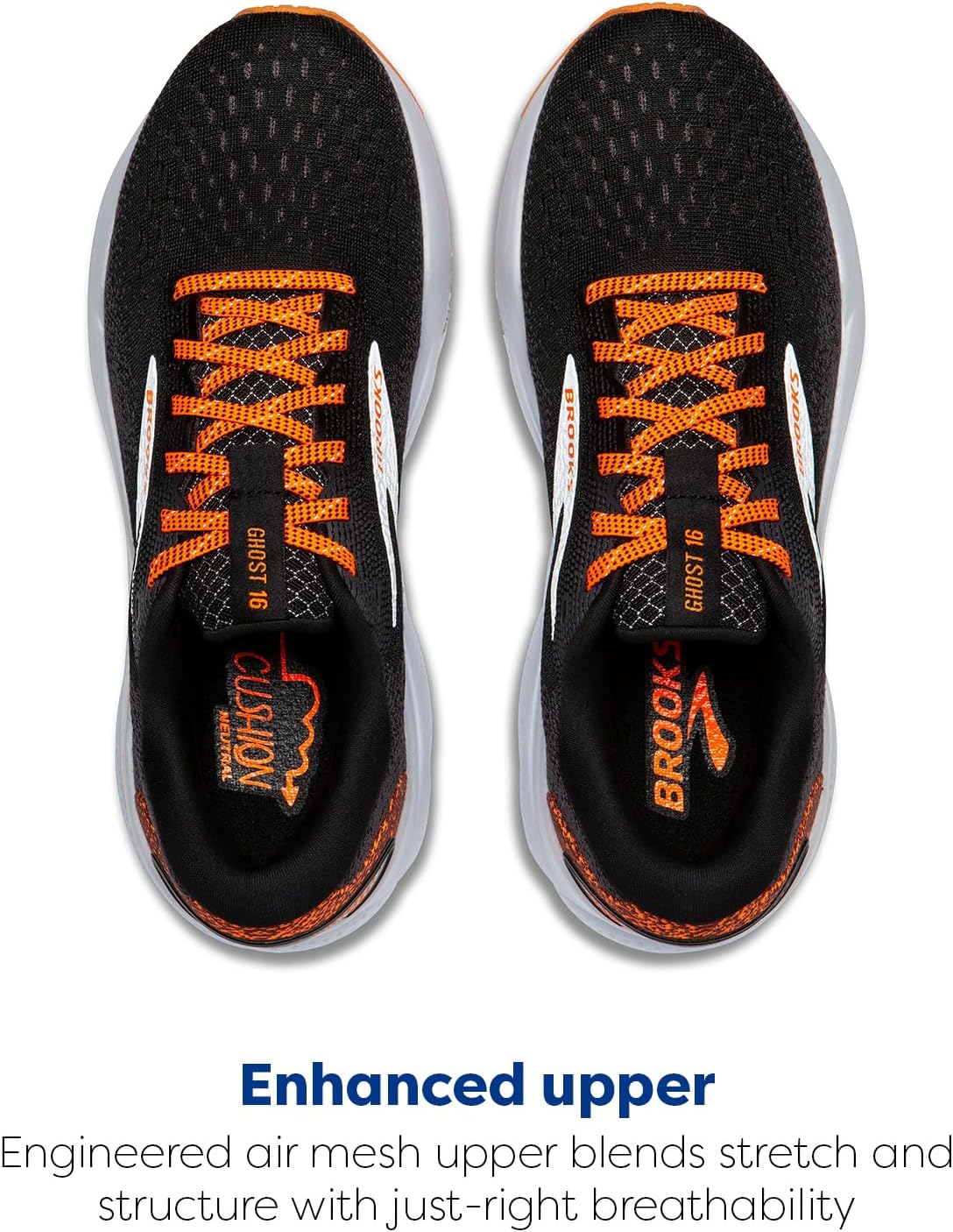 Мужские нейтральные беговые кроссовки Brooks Ghost 16, белый/черный/оранжевый — фото 4