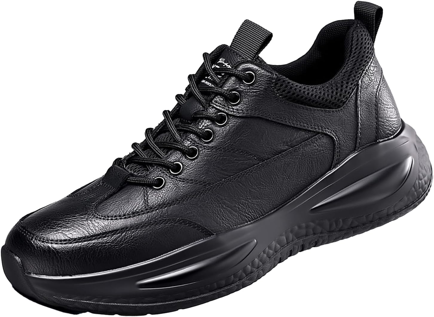 

Мужские кроссовки на платформе из кожи с шнуровкой, противоскользящие, удобные, с легкой мягкой подошвой для бега, с поддержкой свода стопы, повседневные кроссовки для джоггинга и тенниса Etoryoox, черный