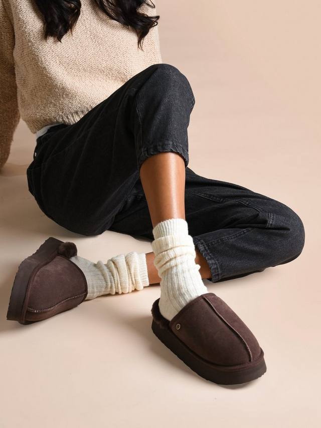 Женские мюли Mabel на платформе из овчины Just Sheepskin, Chocolate — фото 2