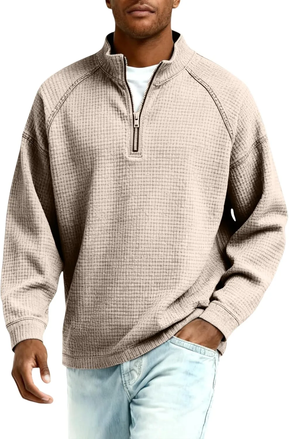

Мужская повседневная рубашка с длинным рукавом, waffle knit, quarter zip, размеры S-4XL