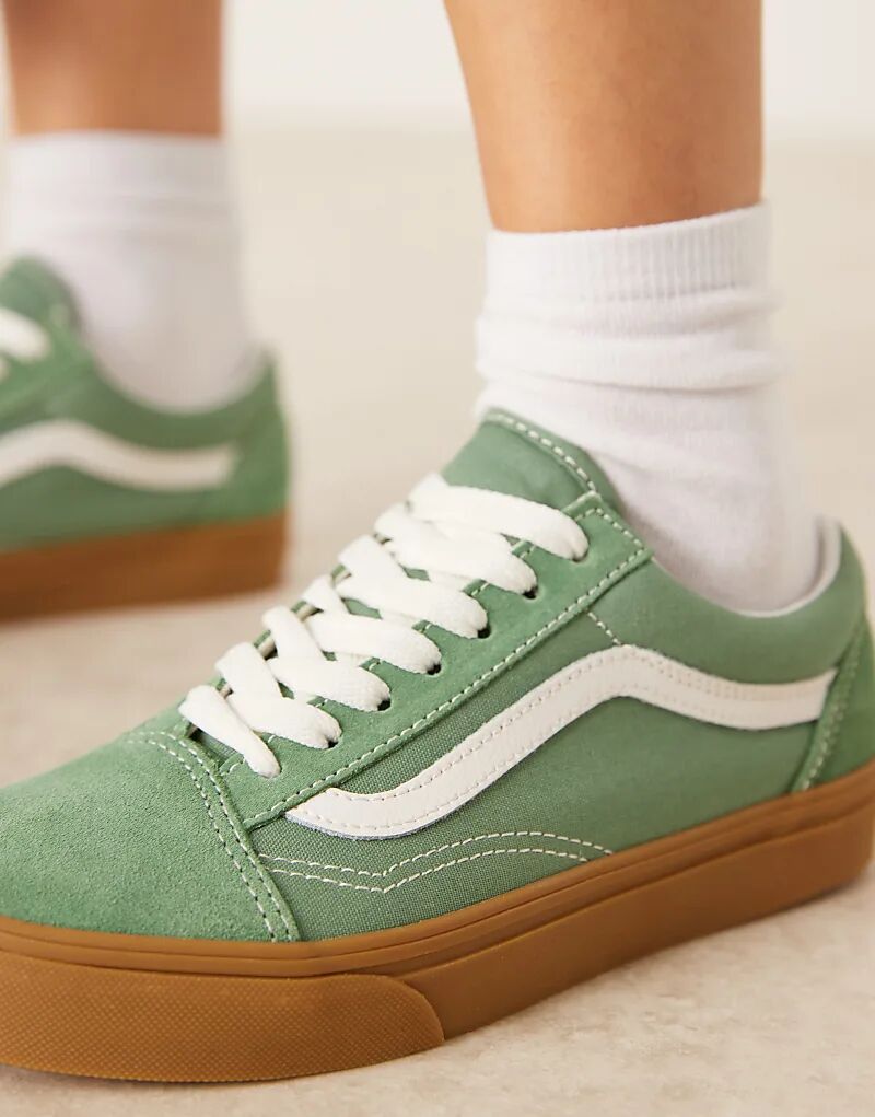 Кроссовки Vans Old Skool зеленого цвета с резиновой подошвой — фото 3
