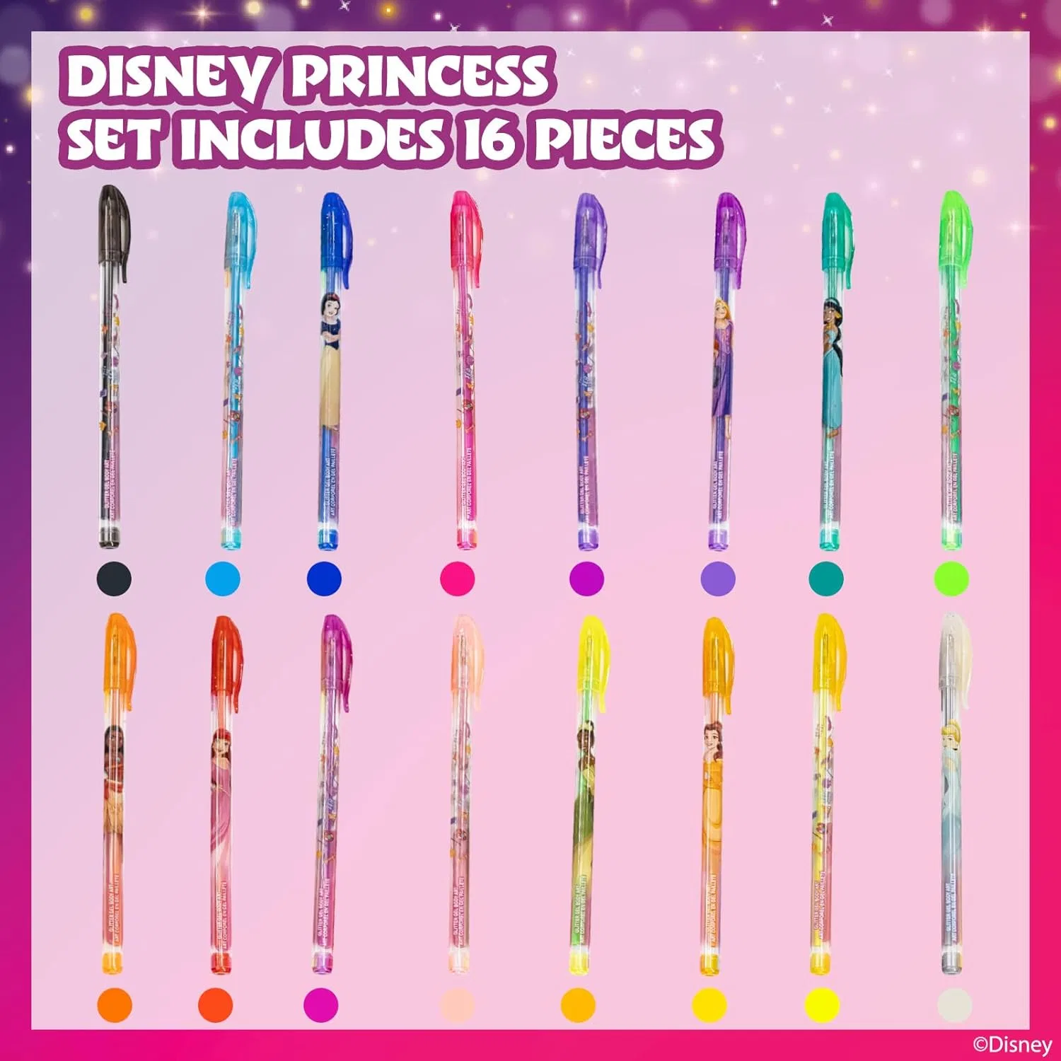 Набор для боди-арта Disney Princess 16 блестящих гелевых ручек Townley Girl Townleygirl — фото 2