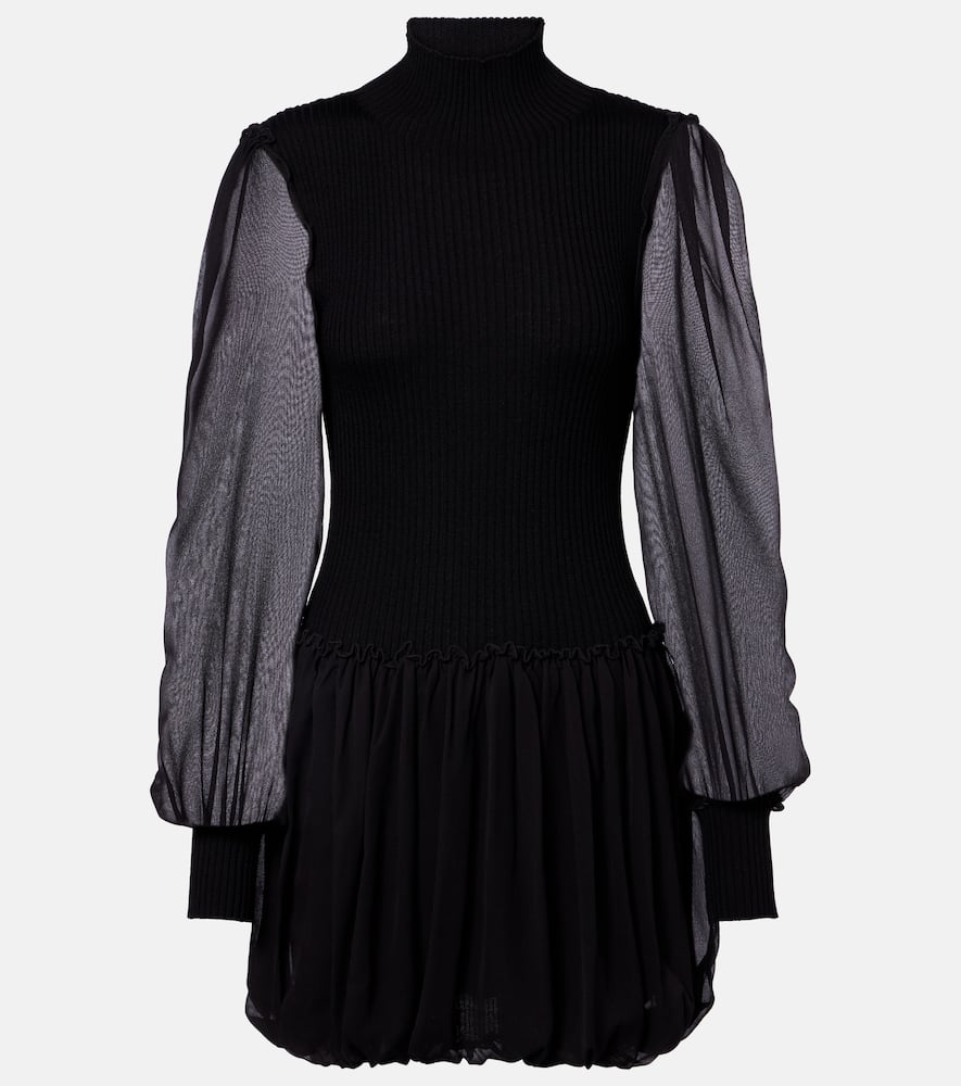 

Рибленое платье-мини из шерсти и шелка Frame, Black