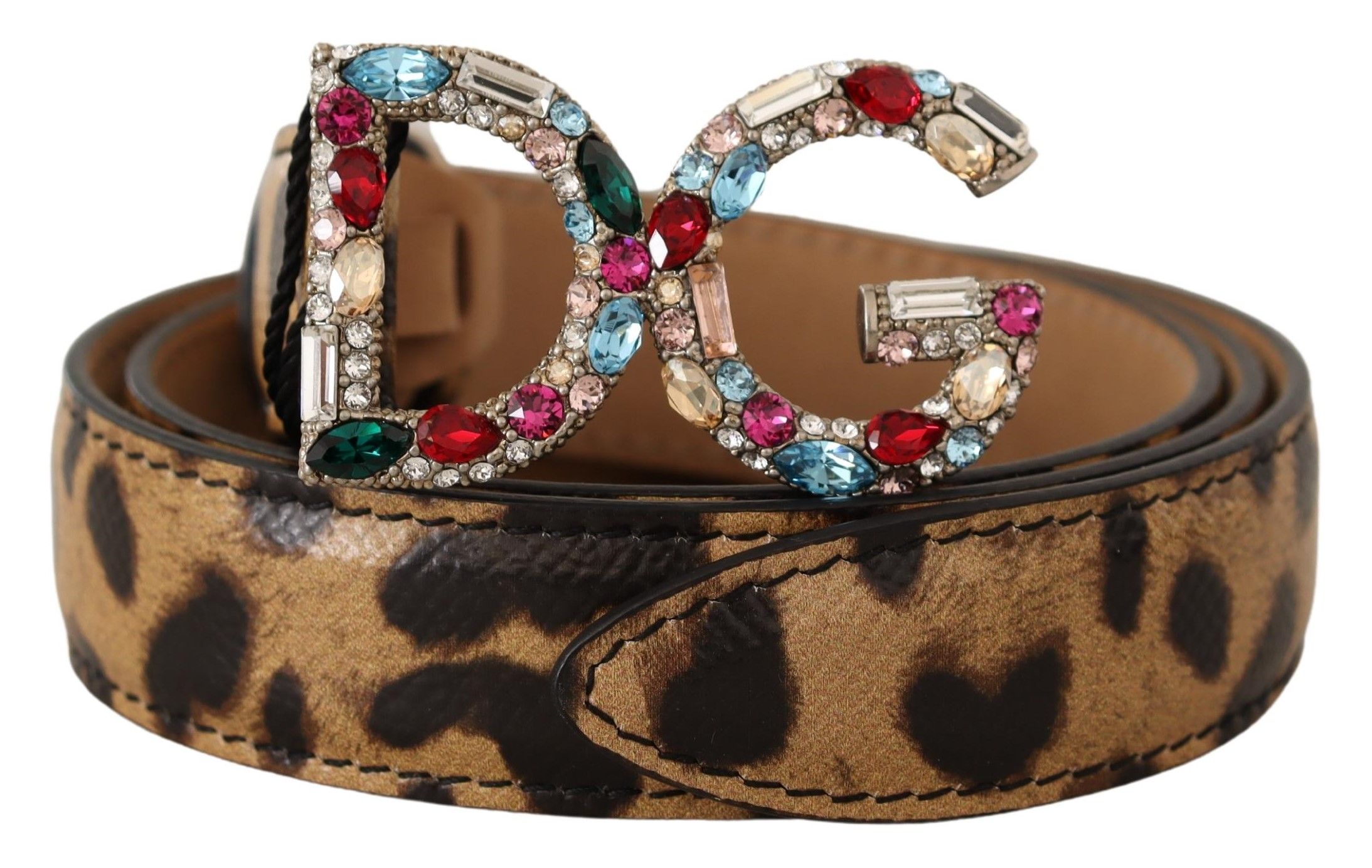 

Элегантный пояс с леопардовым принтом, украшенный кристаллами Dolce & Gabbana, коричневый