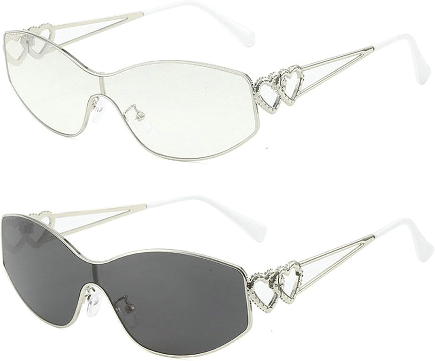 

Солнцезащитные очки Helena Y2K Heart для женщин и мужчин, модные солнцезащитные очки с обтекаемой формой, без оправы, увеличенного размера, солнцезащитные очки-щит, Black+silver