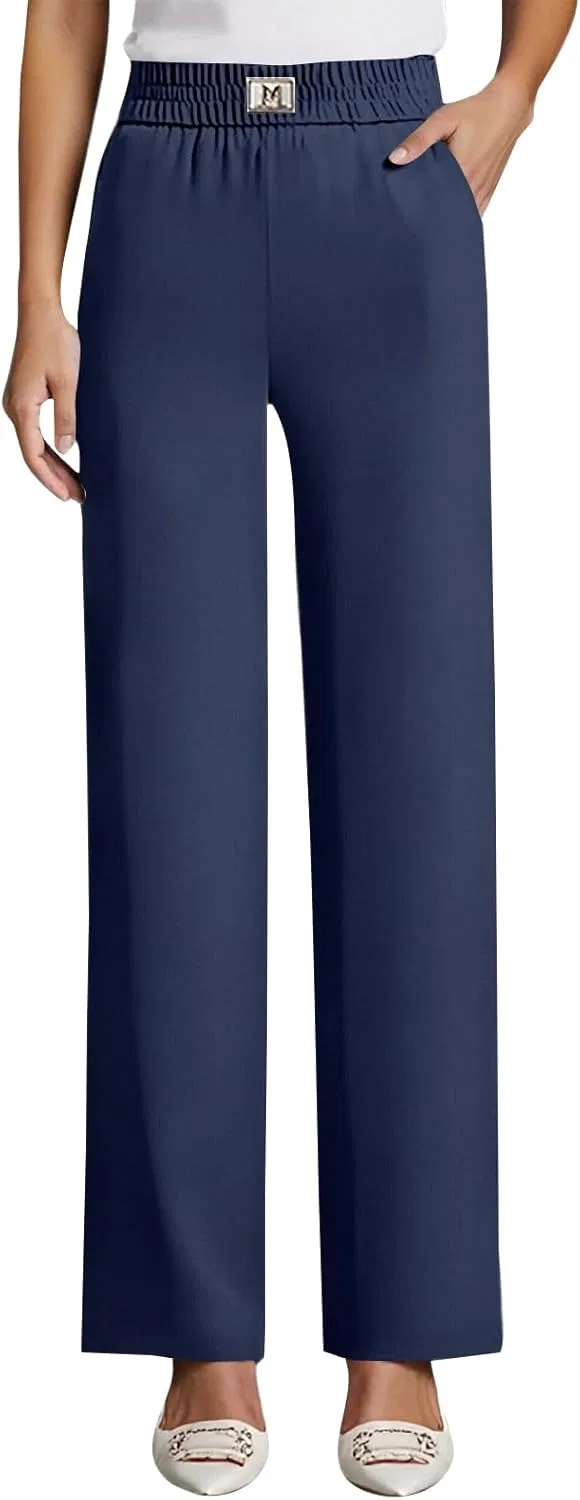 Эластичные рабочие брюки для женщин Perfect Drape с высокой посадкой на резинке, мягкие, как шелк, удобные рабочие брюки Generic, темно-синий