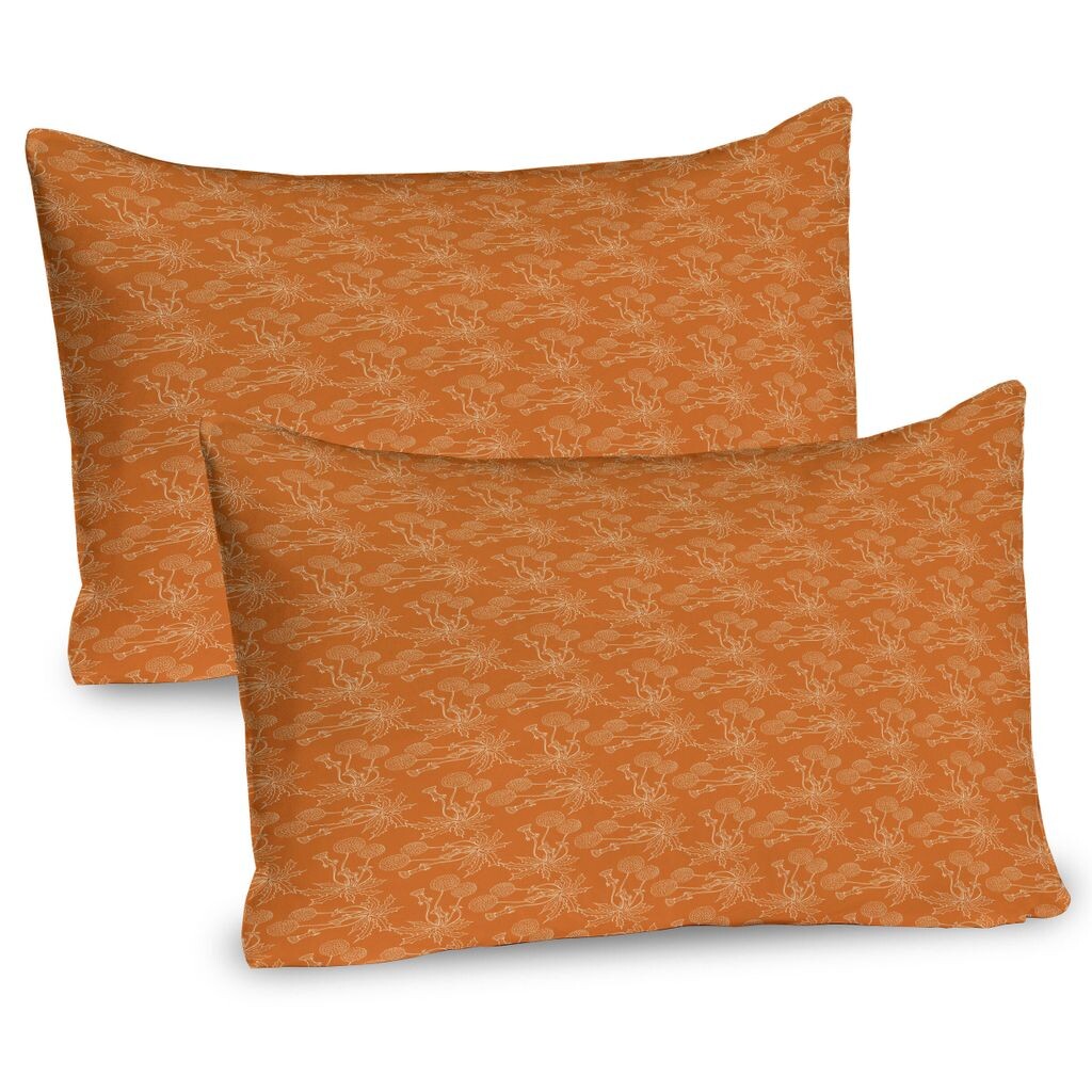

ABAKUHAUS Burnt Orange Чехлы для подушки, набор из 2 шт., силуэты одуванчиков, маков и полевых цветов, романтическое садовое искусство, чехол для подушки с декоративным принтом, 80x40 см, ярко-оранжевый и белый
