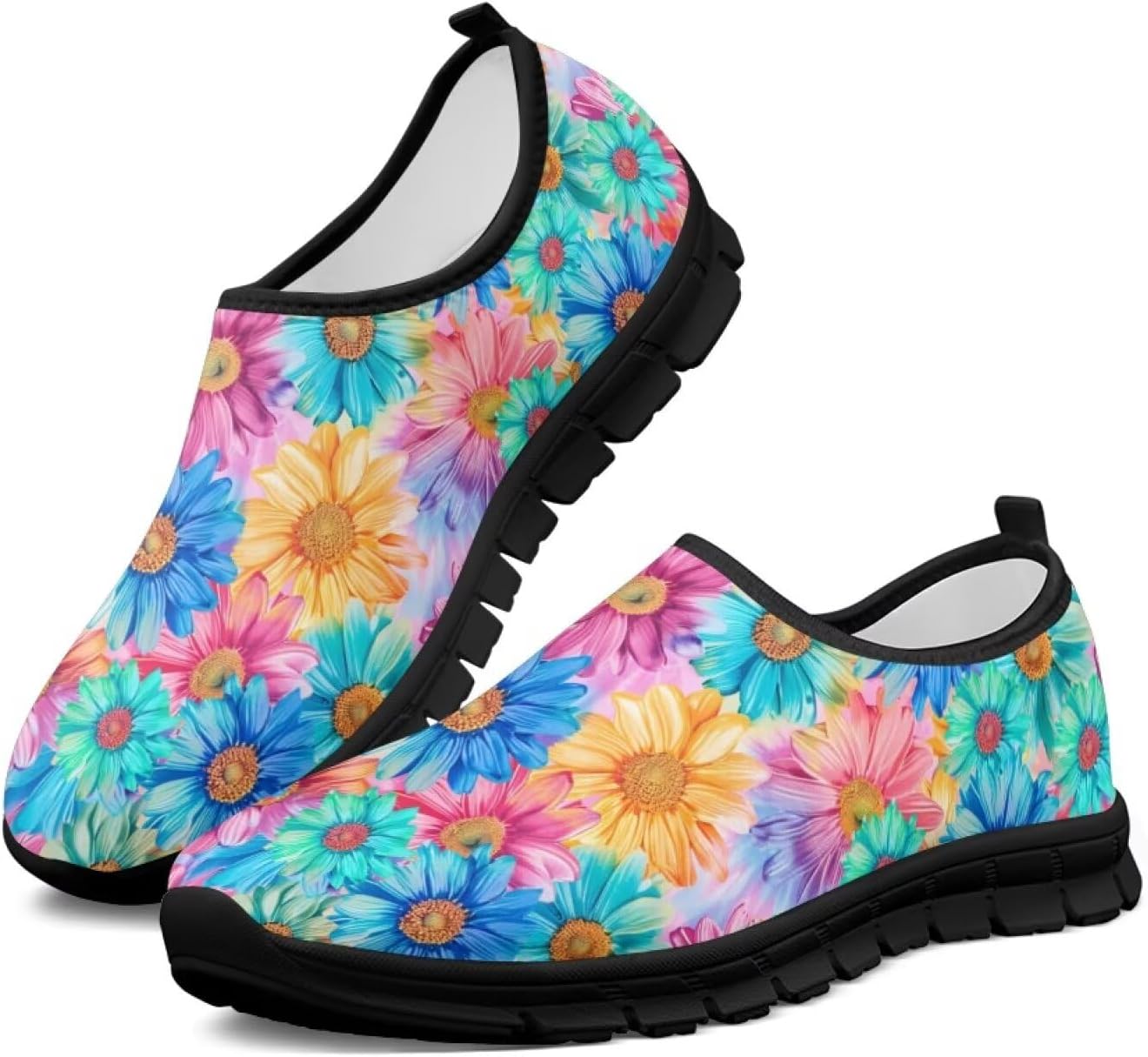 

Удобные слипоны для женщин, противоскользящие для ходьбы и бега, кроссовки с широкой носочной частью, размер США 5,5-13,5 Chririnla, Colorful Tie-dye Daisy