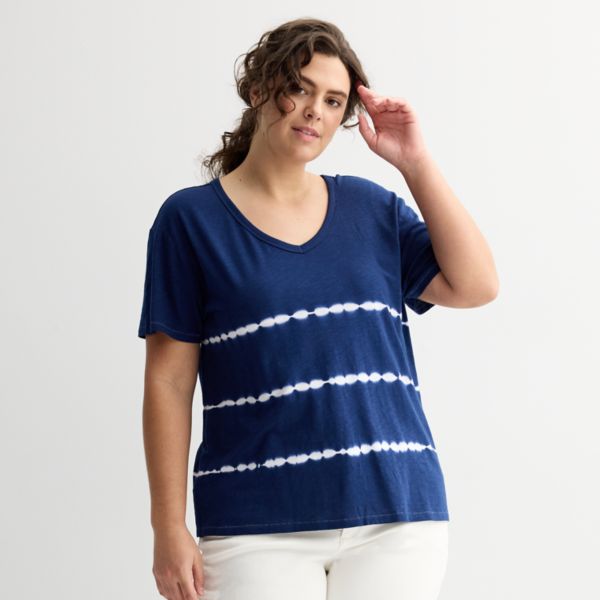 

Футболка большого размера с V-образным вырезом Sonoma Goods For Life, цвет navy placed dye