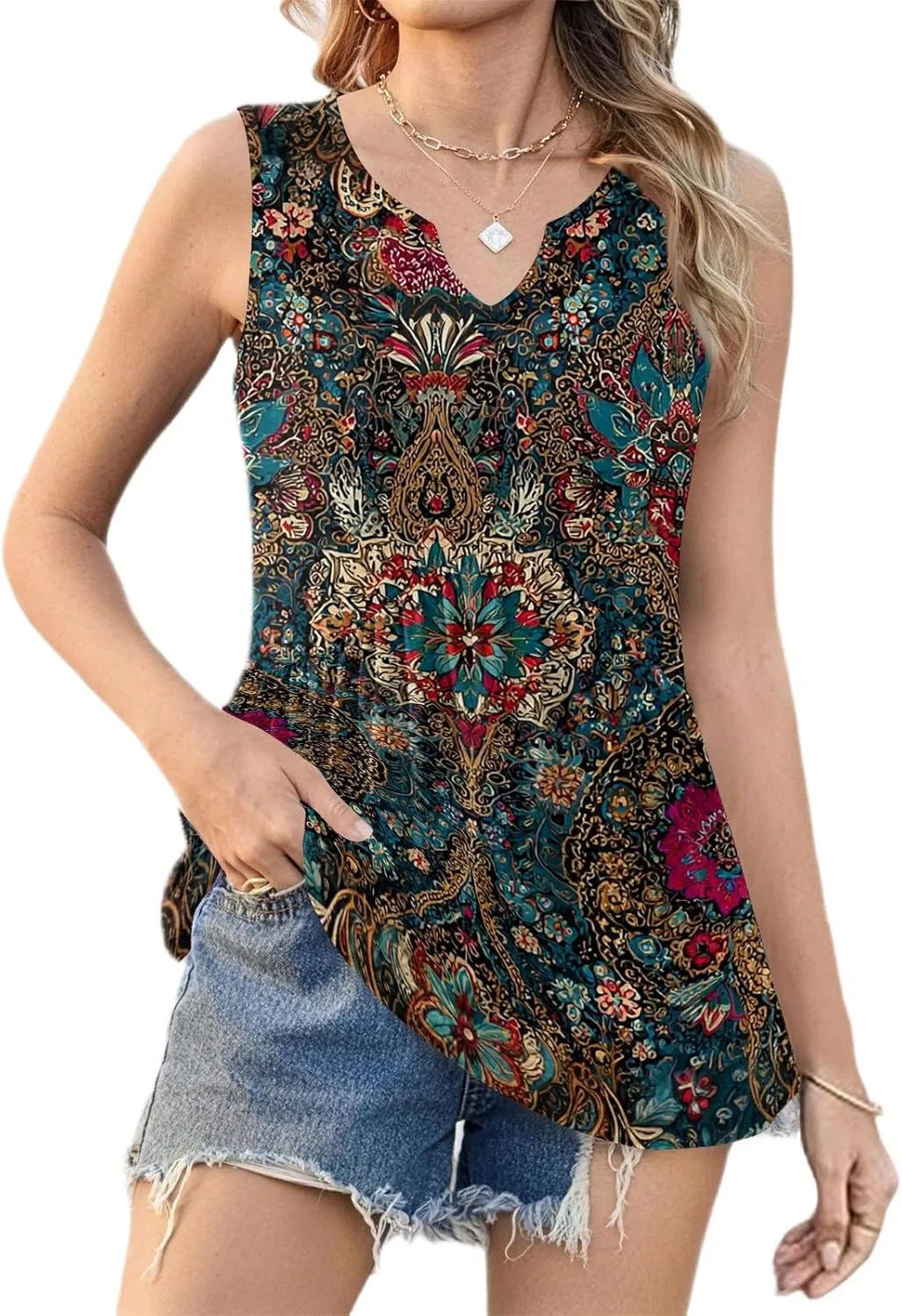 Женский топ V Neck Tank Tops, бежевый — фото 4