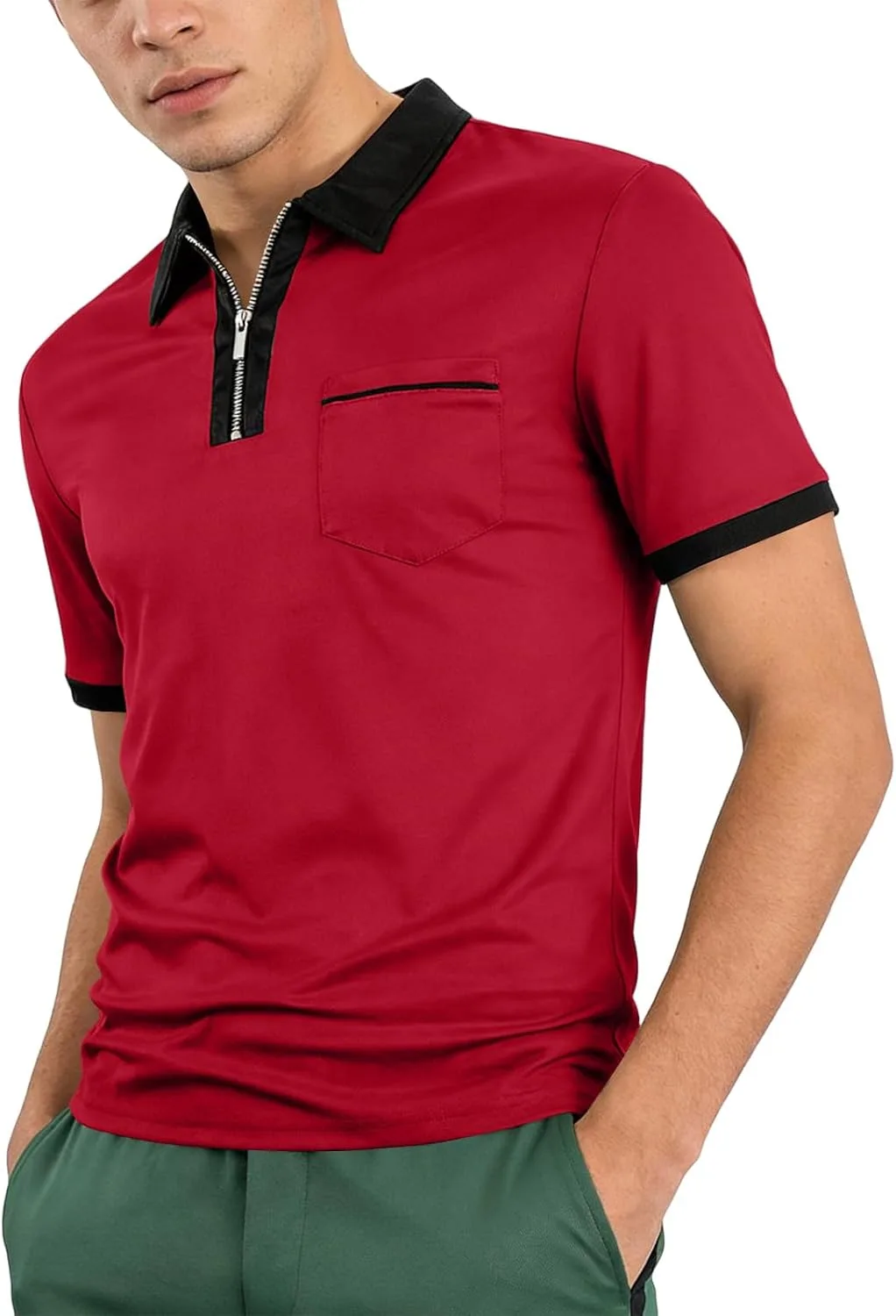 

Мужская поло с коротким рукавом, комфортная, облегающая, с карманом