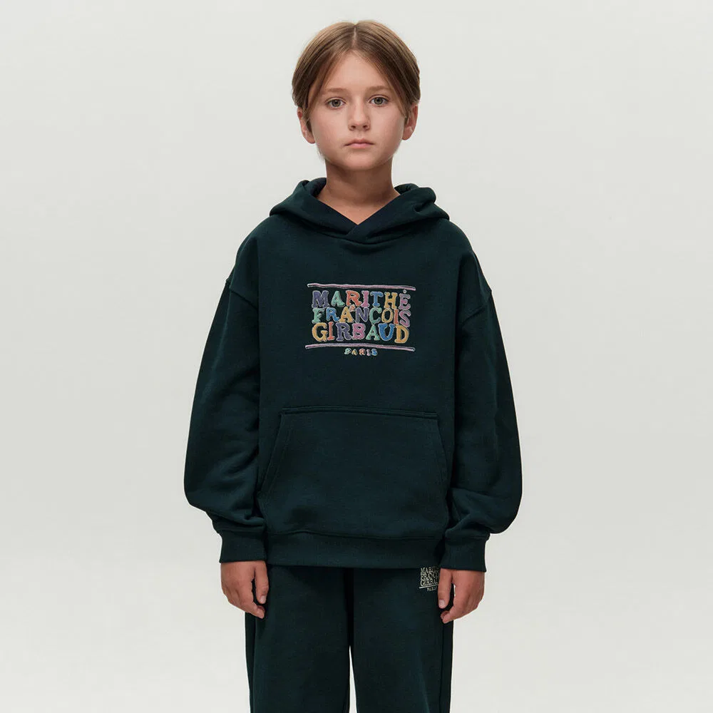 Детское худи с начёсом Doodle Classic Logo, тёмно-зелёное, от Marithé Kids