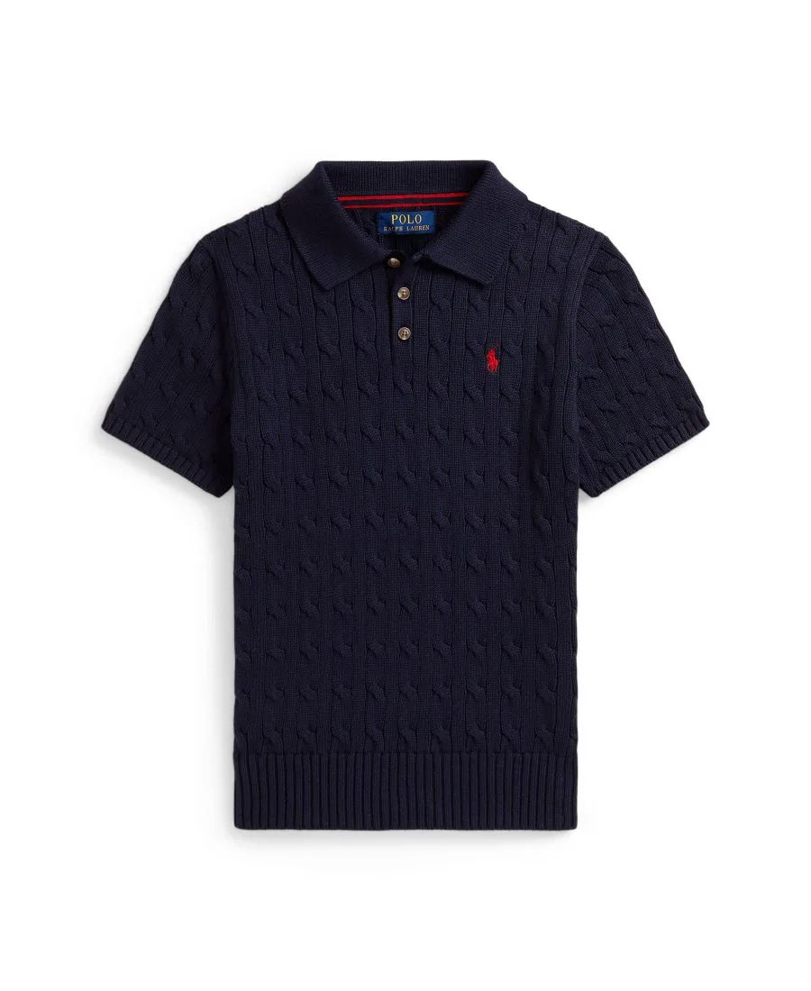 Хлопковый поло-свитер крупной вязки для мальчиков 8-20 лет Polo Ralph Lauren, темно-синий