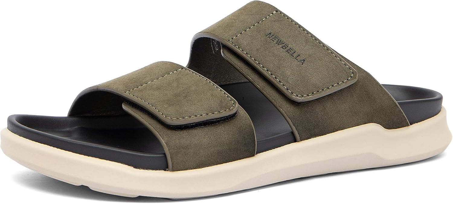 

Мужские летние сандалии NEWBELLA - удобные пляжные шлепанцы для дома и улицы, легкие быстро сохнущие тапки с поддержкой свода стопы, повседневная обувь для бассейна, зеленый