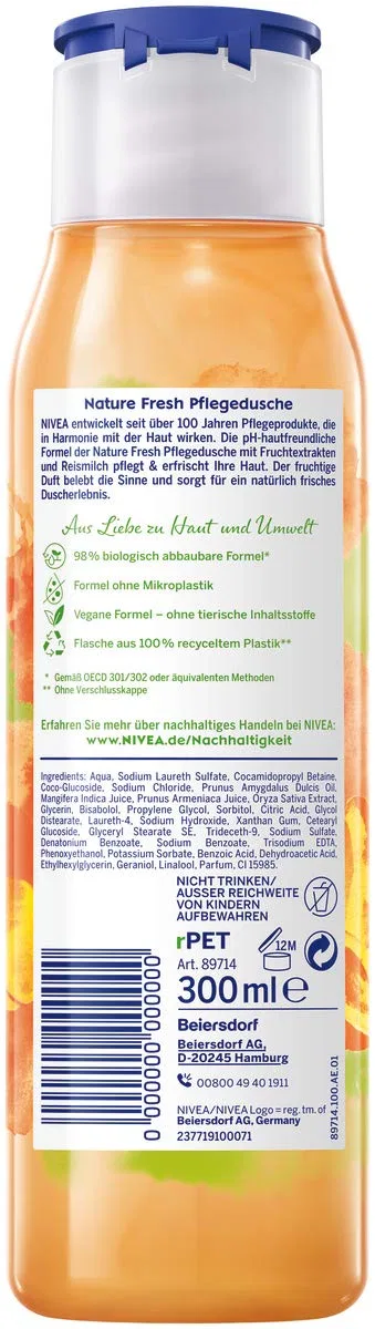 Гель для душа «Nature Fresh» с абрикосом, манго и рисовым молоком, 300 мл от Nivea Nivea — фото 2