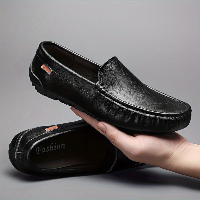 Мужские кожаные повседневные лоферы Hhhchpm - дышащие и легкие слипоны для прогулок, вождения - весна и лето, черный — фото 4