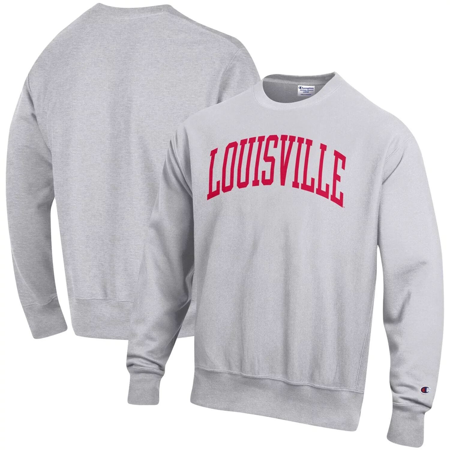 

Мужской серый пуловер с принтом Louisville Cardinals Arch обратного переплетения Champion