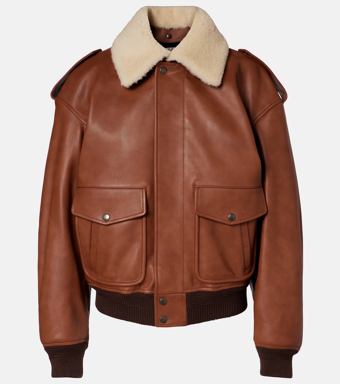 

Кожаная куртка-бомбер с отделкой из овчины Saint Laurent, Marron Terracotta
