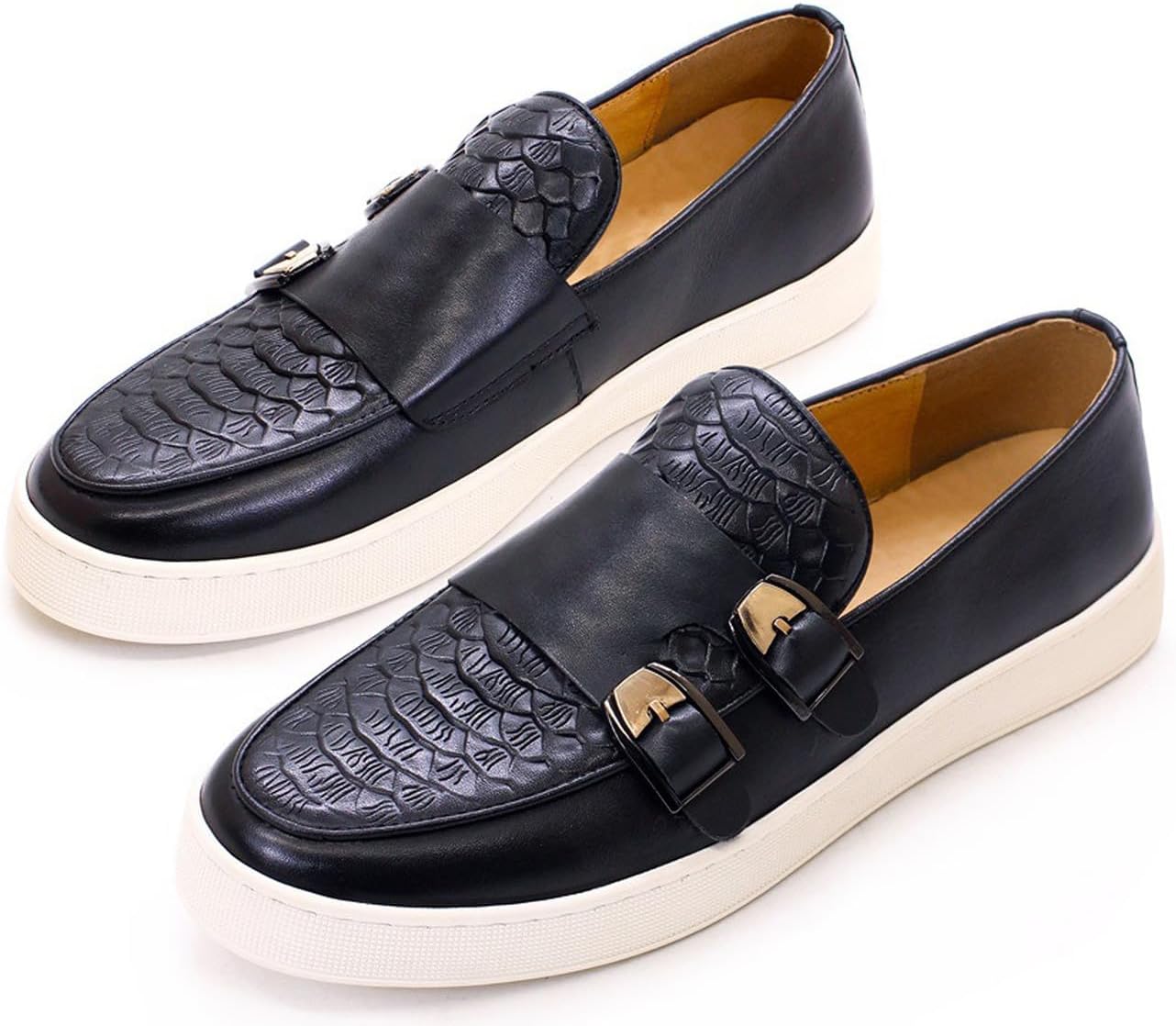 

Мужские слипоны Santimon, повседневные туфли-лоаферы из натуральной кожи с двумя пряжками, пенни-лоаферы, подходят для выпускного, свадьбы, делового и официального костюма, удобные модные туфли под смокинг для мужчин, черный