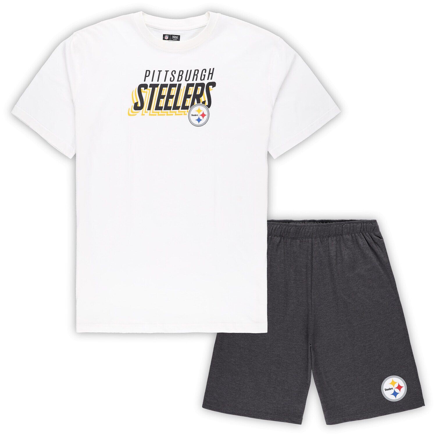 

Мужской комплект из футболки и шорт Concepts Sport белый/угольный Pittsburgh Steelers Big & Tall