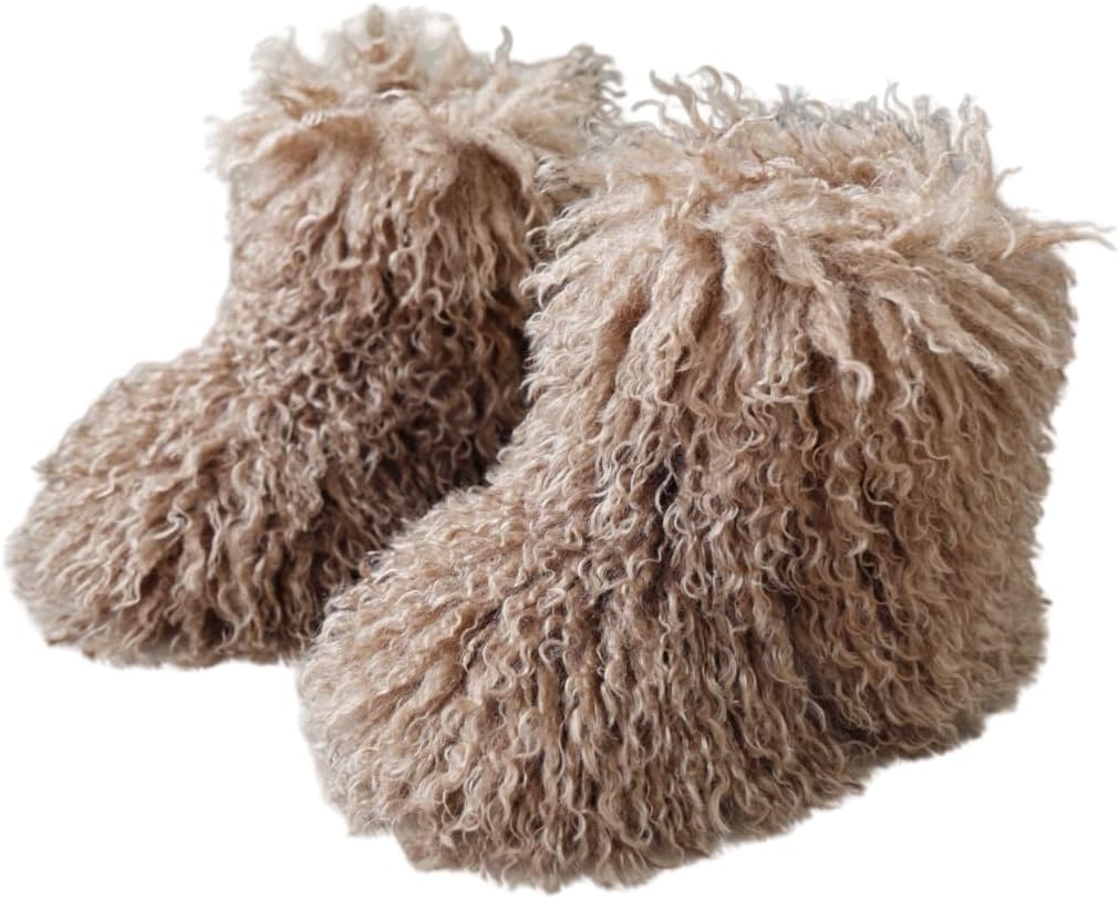 

Детские зимние пушистые теплые сапоги из искусственного меха с меховой опушкой, уютные монгольские ботильоны с мехом Auhoho, Brown