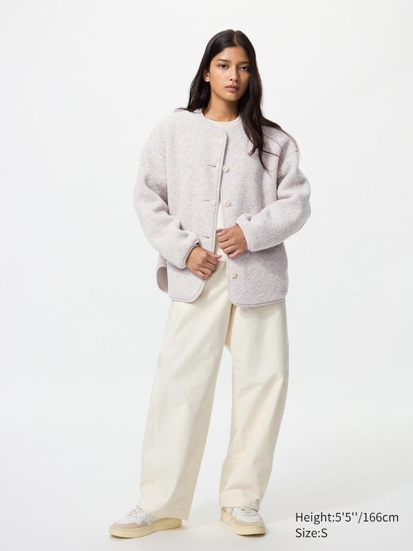 Флисовый кардиган relaxed с ворсом Uniqlo, 01 off white — фото 3